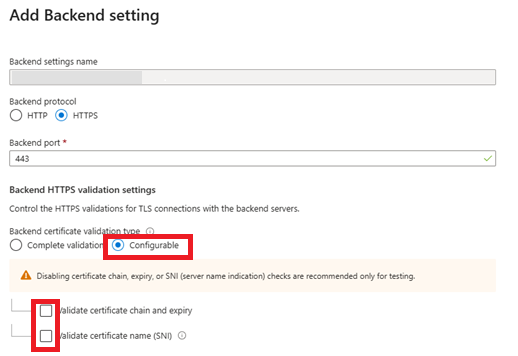 Azure Application Gateway の backend setting